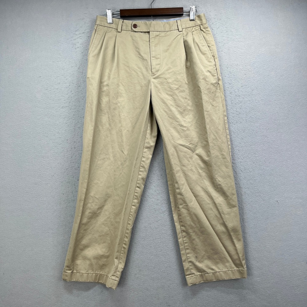 Brooks Brothers Chinos Mens 32 Tan Traditional Fit Pleated Supima Cotton Preppy